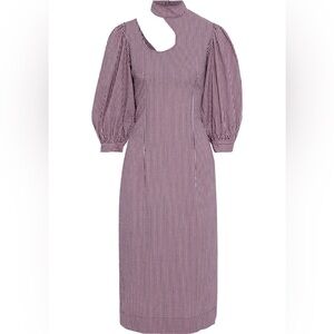 Ganni striped seekersucker high neck dress with cut out